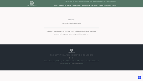 Screenshot of the The Bourtons Village Hall (Oxfordshire) website