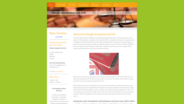 Screenshot of the Slough Immigration Aid Unit website