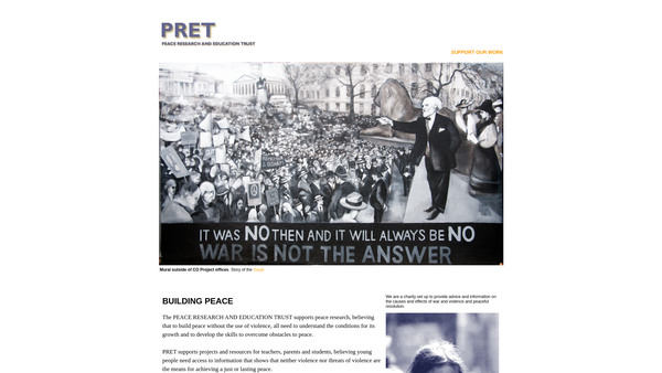 Screenshot of the Peace Research And Education Trust website