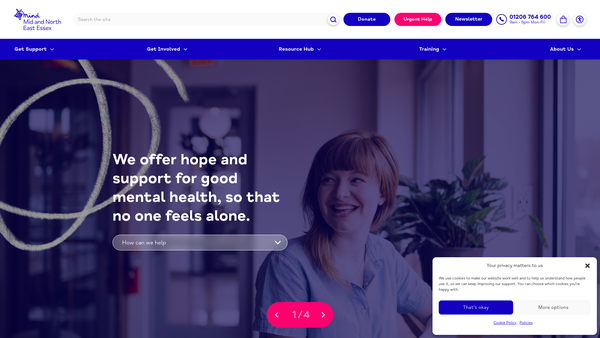 Screenshot of the Mid And North Essex Mind website