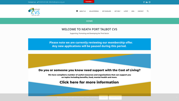 Screenshot of the The Neath Port Talbot Community Voluntary Service Limited website