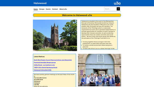 Screenshot of the Halewood U.3.A. website