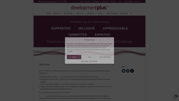 Screenshot of the Developmentplus website