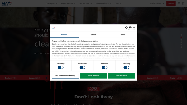 Screenshot of the Mission Aviation Fellowship UK website