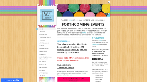 Screenshot of the Radlett Art Society website