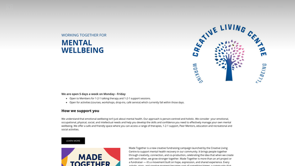 Screenshot of the Creative Living Centre website