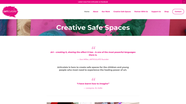 Screenshot of the Articulate Arts Ltd website