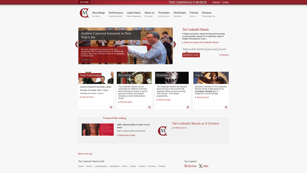 Screenshot of the The Cardinall's Musick Ltd website