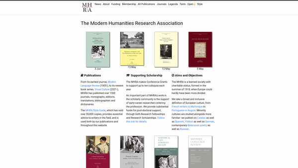 Screenshot of the The Modern Humanities Research Association website