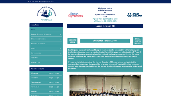 Screenshot of the Gymnastics In Ipswich website