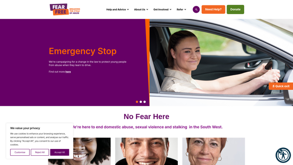 Screenshot of the FearFree Charity website