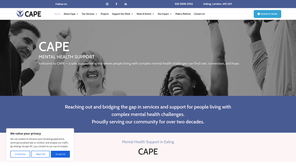 Screenshot of the Community Activities Project Ealing (C.a.p.e.) website