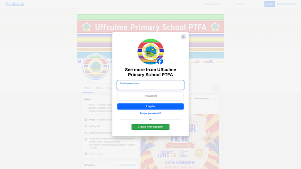 Screenshot of the Uffculme County Primary School Parent, Teacher & Friends Association website