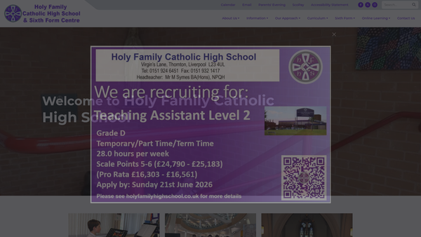Screenshot of the The Holy Family High School Development Fund website