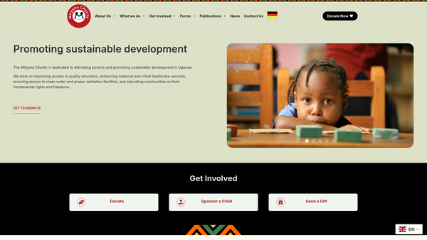 Screenshot of the Mityana Charity website