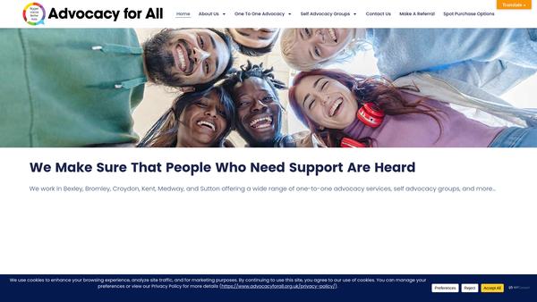 Screenshot of the Advocacy For All website