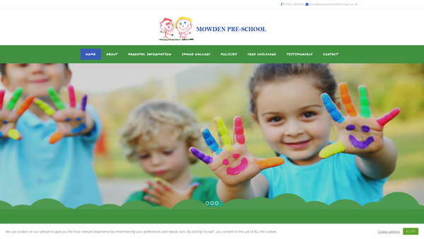 Screenshot of the Mowden Pre School Group website