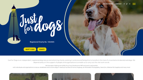 Screenshot of the Just For Dogs (East Midlands) website