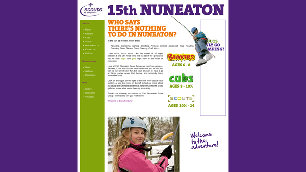 Screenshot of the 15th Nuneaton Scout Group website