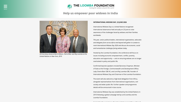 Screenshot of the The Shrimati Pushpa Wati Loomba Memorial Foundation website