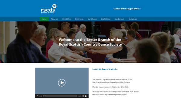 Screenshot of the Royal Scottish Country Dance Society - Exeter Branch website