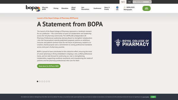 Screenshot of the The British Oncology Pharmacy Association website