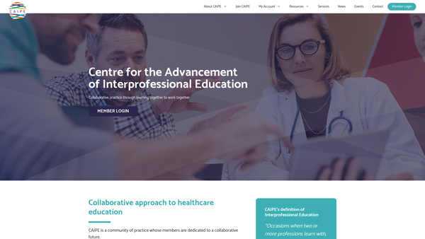 Screenshot of the UK Centre For The Advancement Of Interprofessional Education (Caipe) website