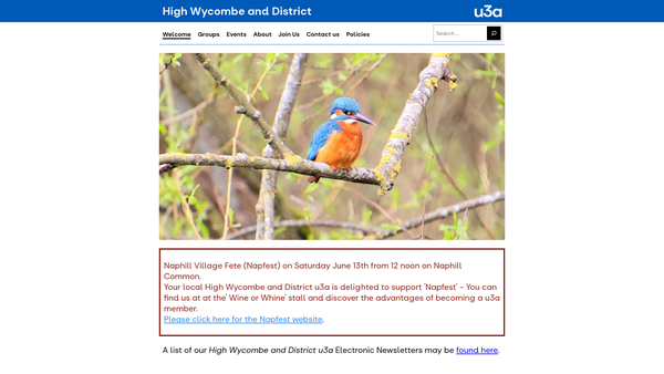Screenshot of the High Wycombe And District U3A website