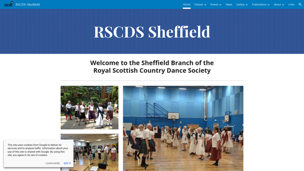 Screenshot of the The Royal Scottish Country Dance Society Sheffield Branch website