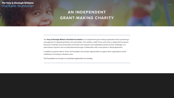 Screenshot of the The Tony And Sheelagh Williams Charitable Foundation website