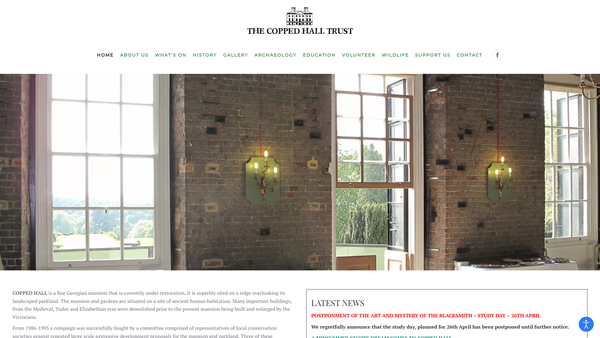 Screenshot of the The Copped Hall Trust website