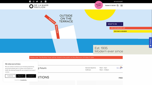 Screenshot of the De La Warr Pavilion Charitable Trust website