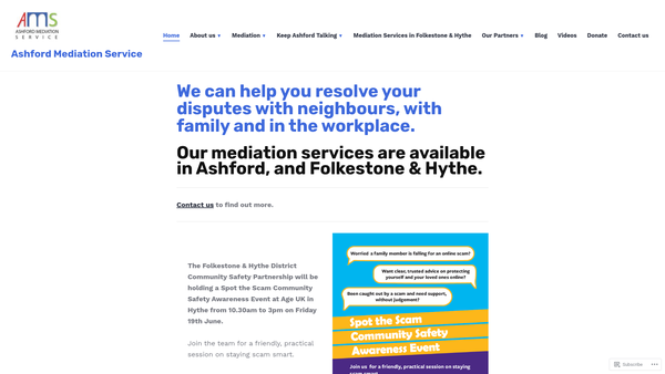 Screenshot of the Ashford Mediation Service website