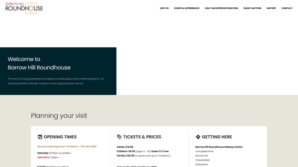 Screenshot of the Barrow Hill Engine Shed Society Limited website