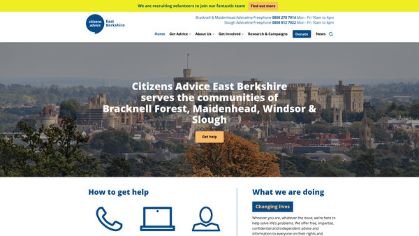 Screenshot of the Citizens Advice East Berkshire Limited website