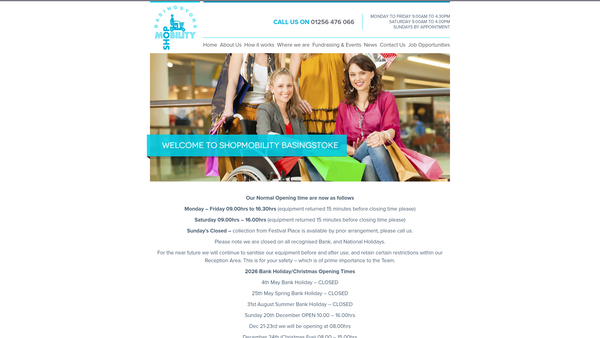 Screenshot of the Shopmobility Basingstoke website