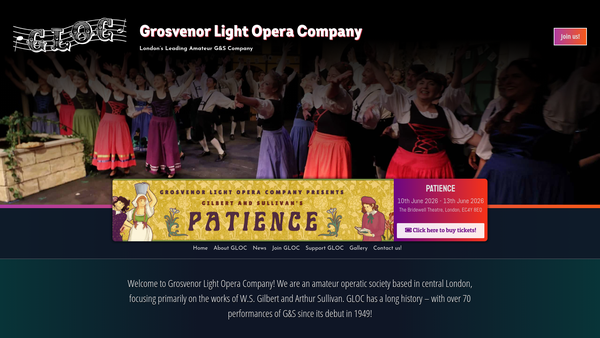 Screenshot of the Grosvenor Light Opera Company website