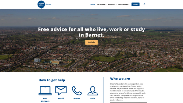 Screenshot of the Barnet Citizens Advice Bureau website