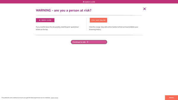 Screenshot of the R.i.s.e. (Refuge, Information, Support And Education) website