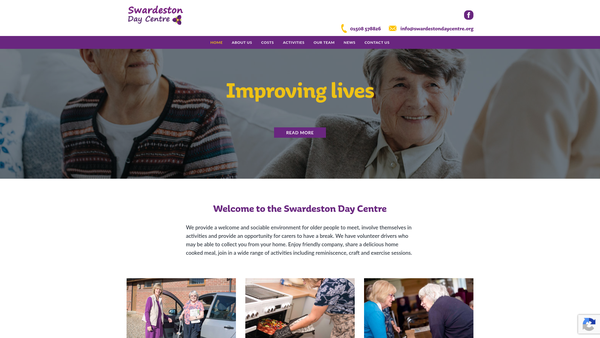 Screenshot of the Swardeston Day Centre website