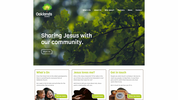 Screenshot of the Oaklands Church website