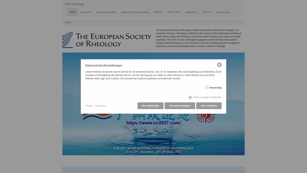 Screenshot of the European Society Of Rheology website