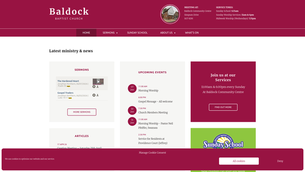 Screenshot of the Baldock Baptist Church website