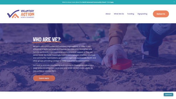 Screenshot of the Voluntary Action North Somerset website