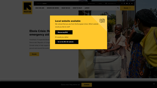 Screenshot of the International Rescue Committee, U.K website