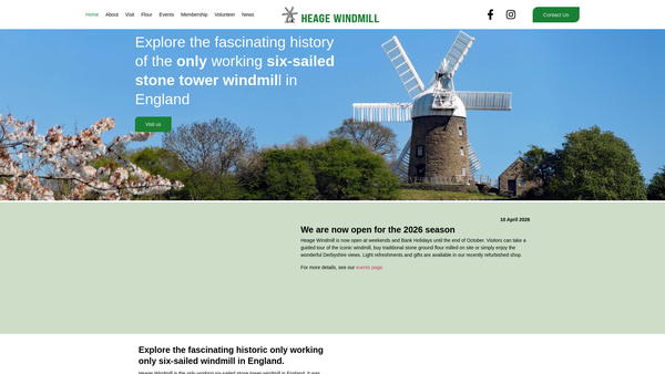 Screenshot of the Heage Windmill Society website