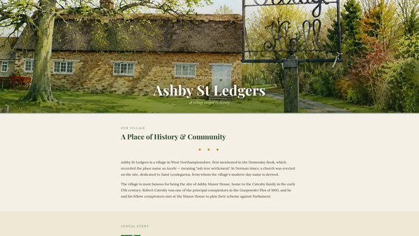 Screenshot of the Ashby St Ledgers Village Hall Trust website