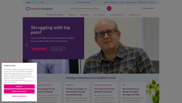 Screenshot of the The Benenden Hospital Trust website