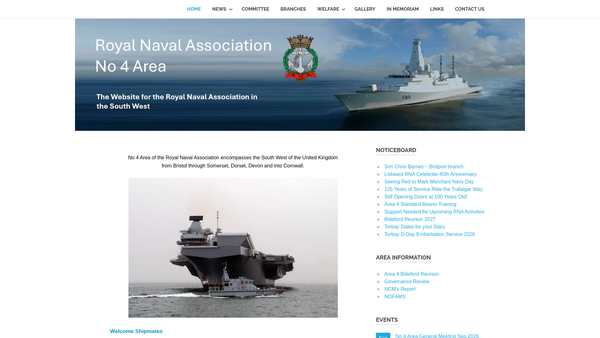 Screenshot of the Royal Naval Association (No 4 Area) website