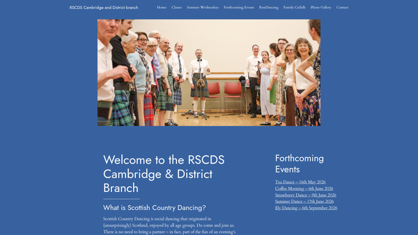 Screenshot of the The Royal Scottish Country Dance Society Cambridge And District Branch website